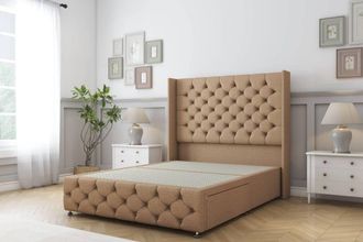 Sloomy Luthor Dumfries Divan Base 2 Drawers - 54 Wingback & 12 Footboard in Light Brown | Size: King