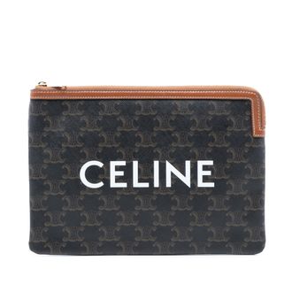 Celine Tweedekans Kleine Triomphe Gecoate Canvas Clutch