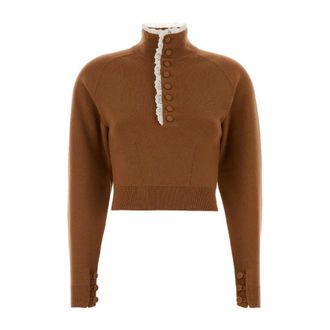 Chlo&eacute; Turtlenecks, female, Brown, Size: S Ruffled Turtleneck Sweater