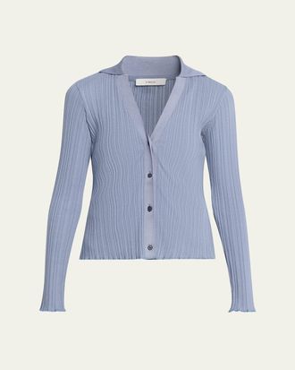 Vince Variegated Rib Polo Cardigan