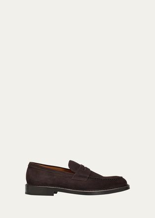 Doucal's Mens Siena Suede Moc-Toe Penny Loafers
