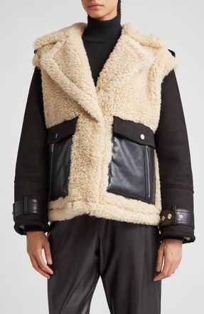 Stand Studio Meara Mixed Media Moto Jacket in Black/Natural White at Nordstrom, Size 2 Us