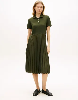 Tommy Hilfiger Womens Gold-Button Mix Media Polo Dress - Green - XXS