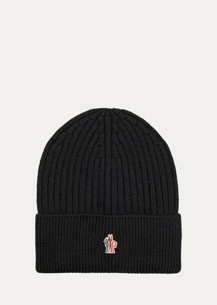 Moncler Mens Ribbed Virgin Wool Beanie
