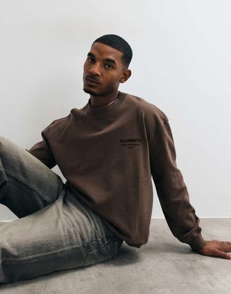 AllSaints Xander felpa girocollo con logo floccato marrone