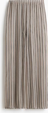 H&M Weite Hose in Ajourstrick - Hellbeige/Schwarz Gestreift