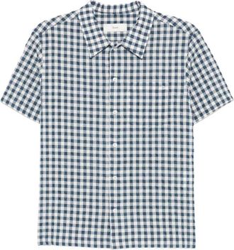 Dunst Holiday Checked Shirt - Dames - Korte mouwen Overhemden - Blauw - S - Katoen - Overhemden