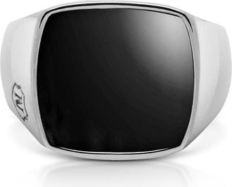 Nialaya Silver Signet Ring in Silver /Onyx at Nordstrom, Size 13
