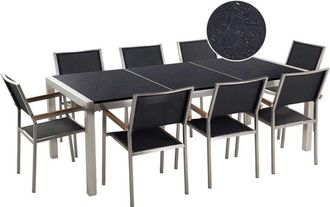 Beliani Conjunto De Comedor De Jard&iacute;n Negro Con Mesa 220 X 100 Cm De Granito Negro 8 Sillas Grosseto