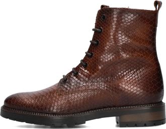 Notre-V Cognac Leren Veterlaarzen - Dames - Veterlaarzen - Bruin - 39 EU - Leer - Schoenen