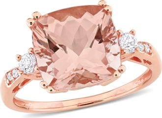 Mimi & Max 4 1/3ct TGW Created White Sapphire Morganite and Diamond Accent Cocktail Ring in 10k White Gold