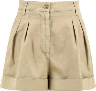 Aspesi Geverfde Gabardine Short van Katoen en Linnen - Dames - Korte Broeken - Beige - XS - Katoen - Korte Broeken