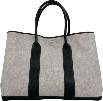 Herm&egrave;s Black Gray Toile H Buffalo Leather Handbag Tote Bag (Pre-Owned)