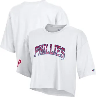 Champion Womens Champion White Philadelphia Phillies Boyfriend Cropped Americana T-Shirt at Nordstrom, Size Medium