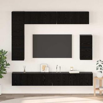 vidaXL Vidaxl - Conjunto De Mueble De Tv 8 Pcs Roble Negro Madera Contrachapada