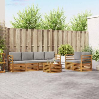 vidaXL Vidaxl Set Di Divani Da Esterno 7 Pz Naturale E Grigio Chiaro