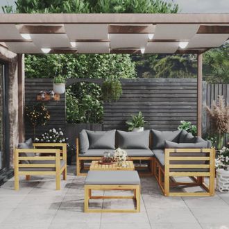 vidaXL Muebles De Jard&iacute;n 8 Pzas Cojines Madera Maciza De Acacia Vidaxl