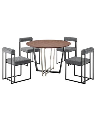 Armen Living Joana Anastasia 5Pc Round Walnut Dining Table Set