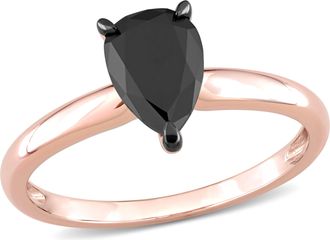 Mimi & Max 1ct TW Pear Shaped Black Diamond Solitaire Engagement Ring 14k Rose Gold