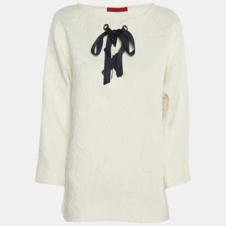 Carolina Herrera White Floral Print Jacquard Blouse