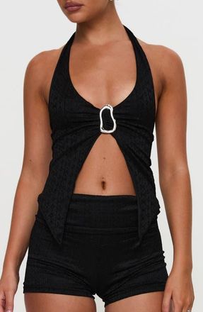 Princess Polly Moderna Split Front Lace Halter Top in Black at Nordstrom, Size 0