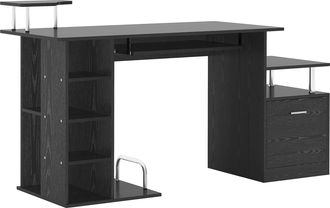 HOMCOM Homcom - Mesa De Ordenador Mesa De Escritorio Con 6 Estantes Caj&oacute;n Bandeja De Teclado Y Soportes Para Monitor Impresora Para Oficina Estudio 152x60x88