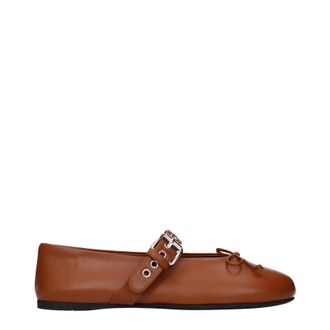 Miu Miu Ballerine Dames Leer Bruin/Cognac