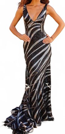 Jovani Sequin Mermaid Dress In Black/silver