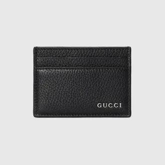 Gucci Card Case With Gucci Logo, Black, Leather