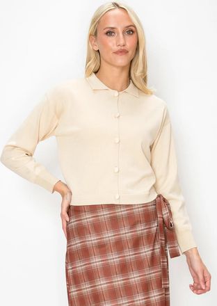 YAL New York Collared Knit Cardigan in Cream