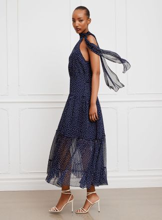 Rixo Womens Abi polka dot scarf-neck chiffon dress