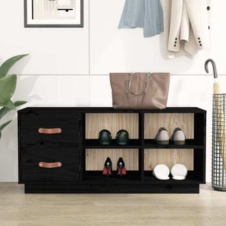 vidaXL vidaXL Scarpiera Nera 100x34x45 cm in Legno Massello di Pino
