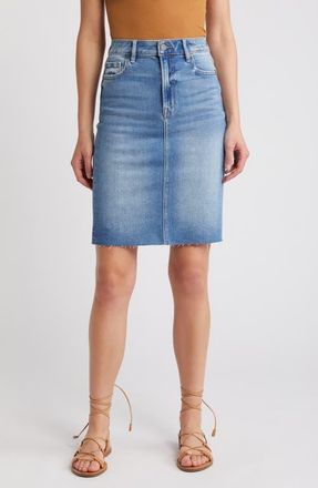 Hidden Jeans Raw Hem Denim Pencil Skirt in Medium Wash at Nordstrom, Size X-Small