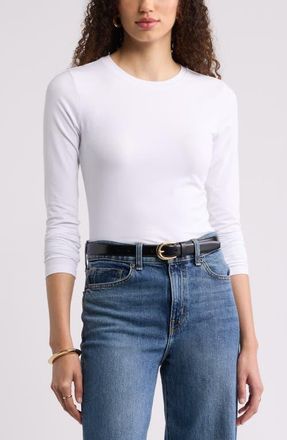 Nordstrom Pima Cotton & Tencel Modal Long Sleeve T-Shirt in White at Nordstrom, Size Xx-Small