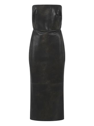 Alex Perry strapless split leather midi dress - women - Calf Leather - 12 - Brown
