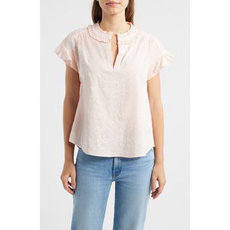 Wit & Wisdom Embroidered Split Neck Top in Angel Pink at Nordstrom, Size X-Large
