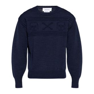 Alexander McQueen Alexander McQueen, Round-neck Knitwear, male, Blue, Size: 2XL Wool Sweater with a Crew Neckline