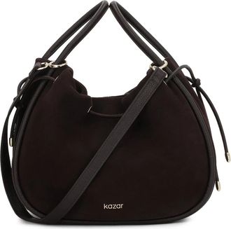 Kazar Su&egrave;de tas in donkerbruine kleur met gouden logo - Dames - Handtassen - Bruin - ONE Size - Su&egrave;de - Tassen