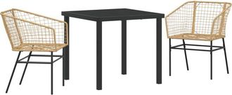 vidaXL Vidaxl - Conjunto De Comedor De Jard&iacute;n 3 Pcs Marr&oacute;n Rat&aacute;n Sint&eacute;tico
