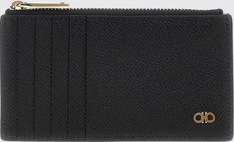 Ferragamo Portacarte piatto in pelle con logo Gancini