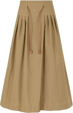 Max Mara Geplooide katoenen Ottoman rok - Dames - Midirokken - Beige - S - Katoen - Rokken