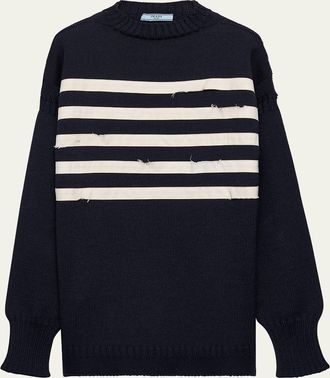 Prada Striped Raw Cut Oversized Wool Sweater