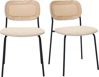 Miliboo Sillas De Dise&ntilde;o En Tela Con Efecto Terciopelo Texturizado Beige, Metal Negro Y Mimbre (juego De 2) Miranda