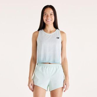 New Balance Womens Viz-Tech Run Singlet in Green Poly Knit, size X-Large