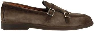 Santoni Metal Buckle Leather Loafers Block Heel - male - Santoni - Loafers - Brown - 11 UK - Shoes