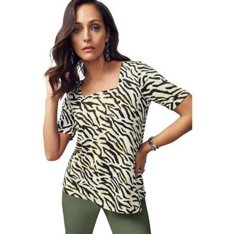 Jessica London Stretch Cotton Square Neck Tee in Ivory Sketch Zebra at Nordstrom, Size 28