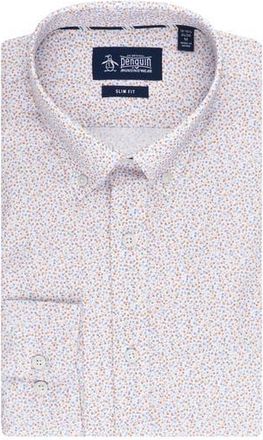 Original Penguin Micro Floral Print Slim Fit Dress Shirt in Tangerine at Nordstrom Rack, Size 15 - 32/33