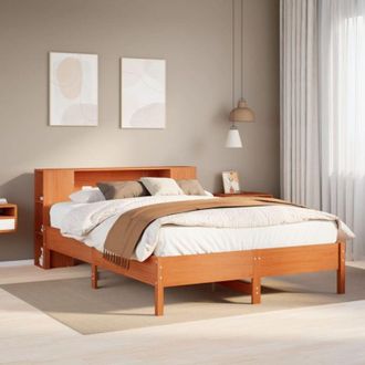 vidaXL Cama Con Estanter&iacute;a Sin Colch&oacute;n Madera Maciza Marr&oacute;n 150x200 Cm Vidaxl