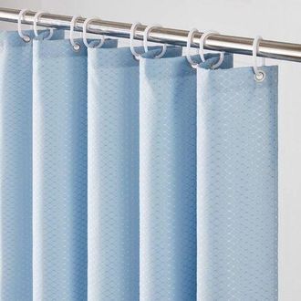 OEM Cortina De Ducha Grande, Antimoho, De Poli&eacute;ster, Impermeable, Gruesa, Lavable, Para Ba&ntilde;era, 12 Ganchos, Con Peso, Larga, Azul Niebla, Estampado De Gof