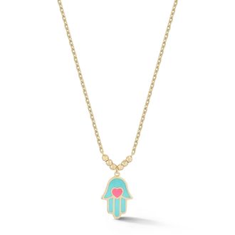 Ember Fine Jewelry 14K Gold Enamel Heart Hamsa Necklace